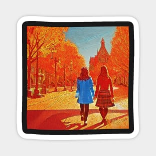 The Girls Walking in Autumn IV Magnet