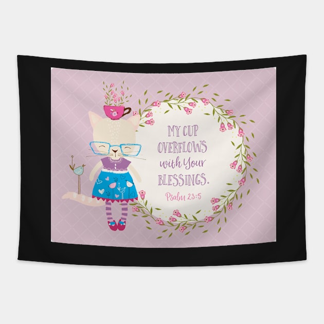 My Cup Overflows Kids Scripture Art Tapestry by greenoriginals