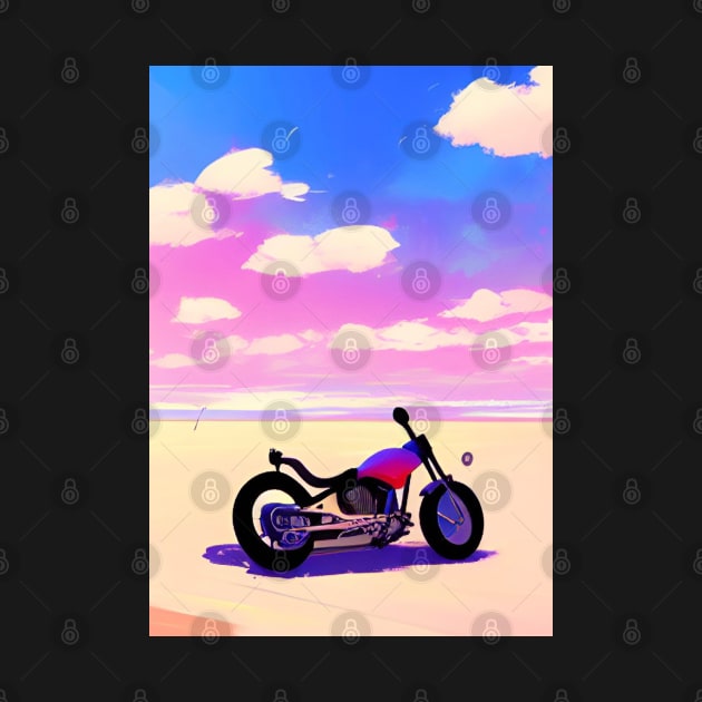 COOL RETRO MOTORCYCLE ON THE BEACH PINK TINGED by sailorsam1805