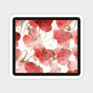 Red Poppy and Honeybees Magnet