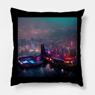 Mirai 2.0 - Cyberpunk Cityscape Pillow