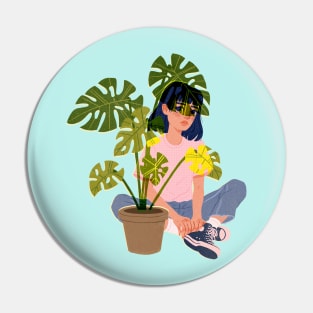 Pink Plant Girl Pin