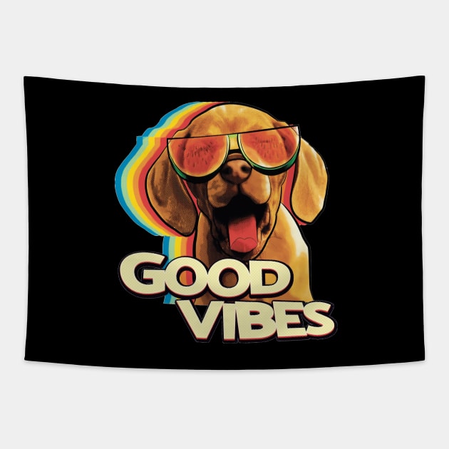 Watermelon Sunglasses Happy Dog Vibes Tapestry by yaros