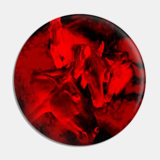 Horses and surreal mist in red and black Pin