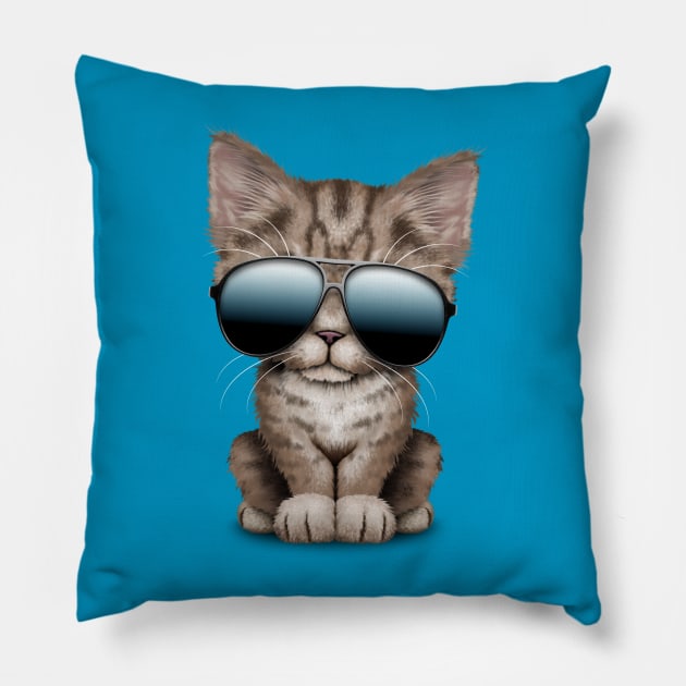 Cute Kitten Wearing Sunglasses Pillow by jeffbartels