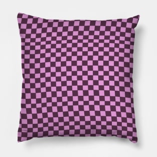 Dark Purple and Pink Distorted Warped Checkerboard Pattern III Pillow