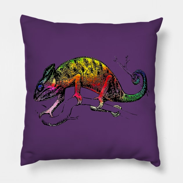 Rainbow chameleon Pillow by obmik