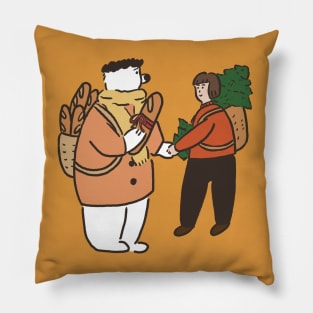 funny bear and merry Christmas 2024 happy new year,bear drawing Pillow