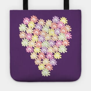 Daisy Smiley Faces Heart for Valentines Day Tote