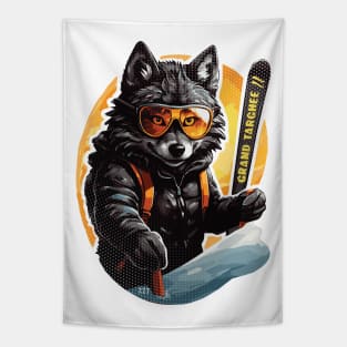 Retro Grand Targhee Ski Black Wolf Tapestry