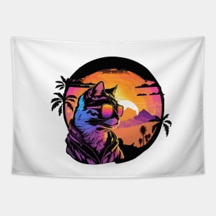 Cat on the beach with sunglasses Tapestry