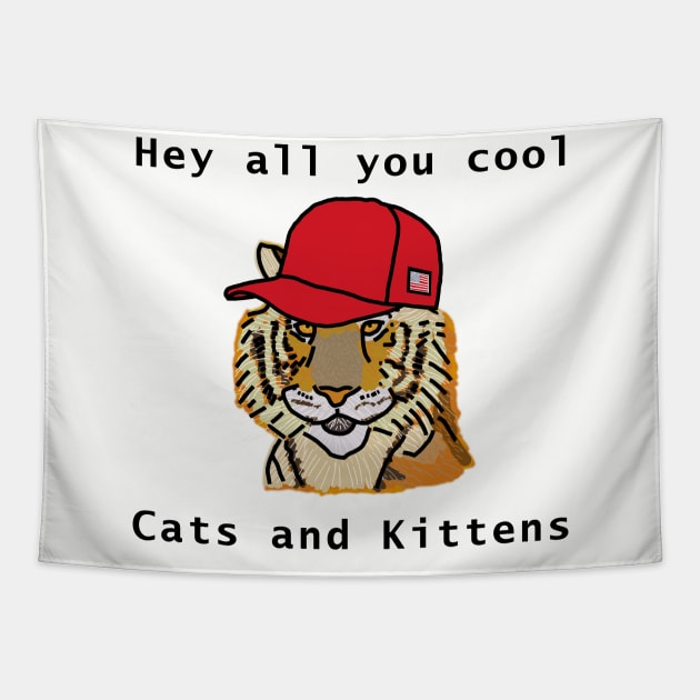 Cool Tiger Wearing Red Hat Memes Tapestry by ellenhenryart