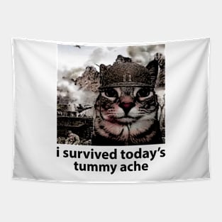 i survived today’s tummy ache unisex meme Tapestry