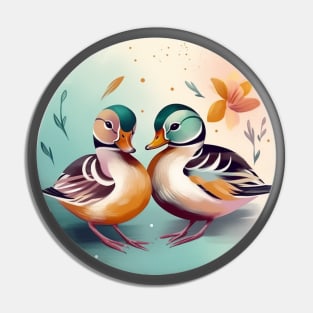 Love Duck, Mandarin Duck, Love Birds Design Pin