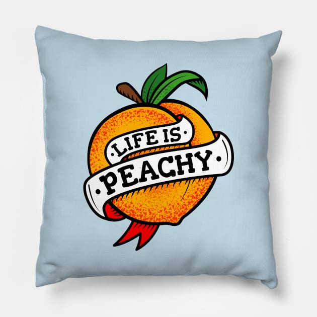 Life Is Peachy Retro Tattoo Style Pillow by propellerhead