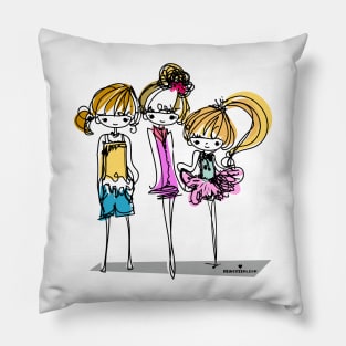 doodle three girls illustration Pillow