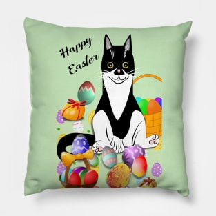 Cute Tuxedo Cat Happy Easter Copyright TeAnne Pillow