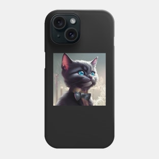 Elegant Grey and White Cat With a Black Bow Tie | White and grey cat with blue eyes | Digital art Sticker Phone Case