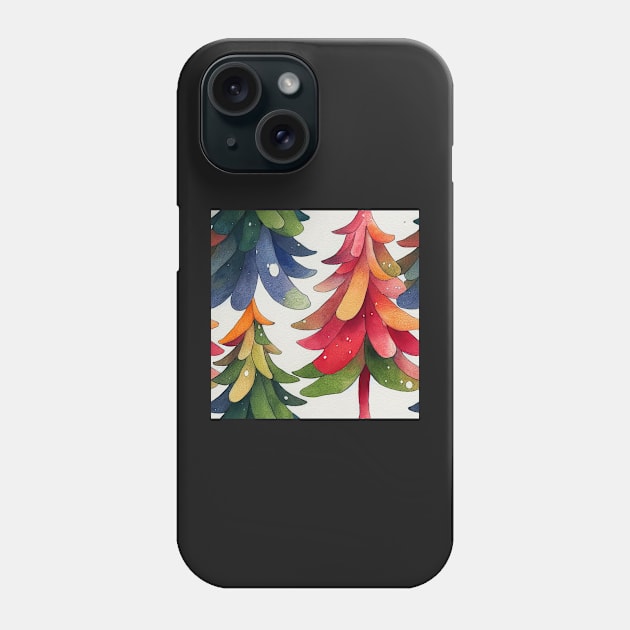 Multi-color Rainbow Watercolor Christmas Trees with Stars and Ball Ornaments Phone Case by VintageFlorals