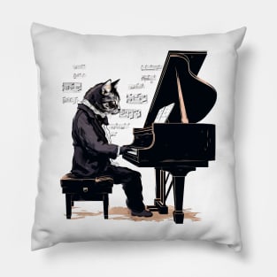 Cat playing piano Pillow