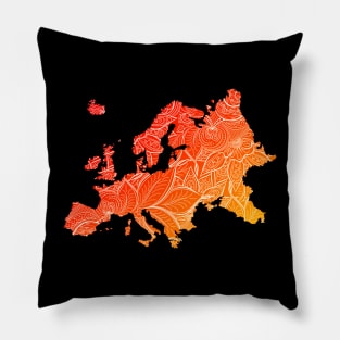 Colorful mandala art map of Europe with text in red and orange Pillow