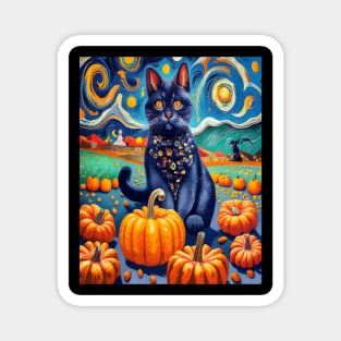 Cat Van Gogh Style Halloween Pumpkins Magnet