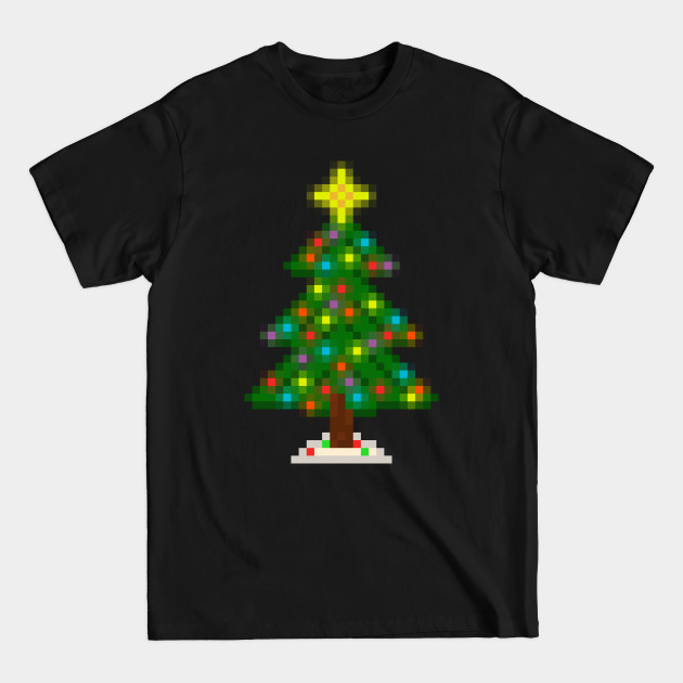 Discover Pixel Christmas Tree with Glowing Lights (Red) - Christmastree - T-Shirt