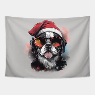 Magical Christmas French Bulldog in the snow: cute four-legged friend with festive hat Tapestry