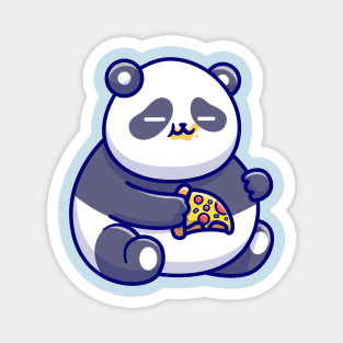 Cute Fat Panda Eating Pizza Cartoon Magnet