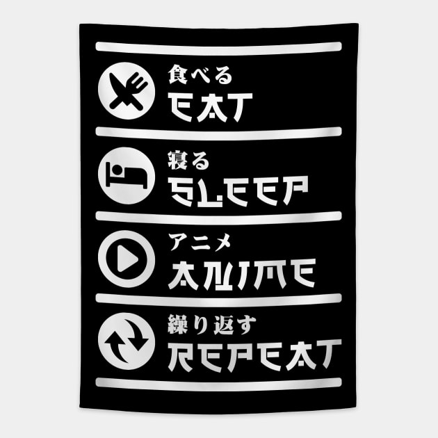 EAT SLEEP ANIME REPEAT Tapestry by hackercyberattackactivity