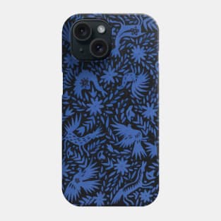 Otomí mexican royal blue embroidery colorful traditional print flowers and animals interior design Phone Case
