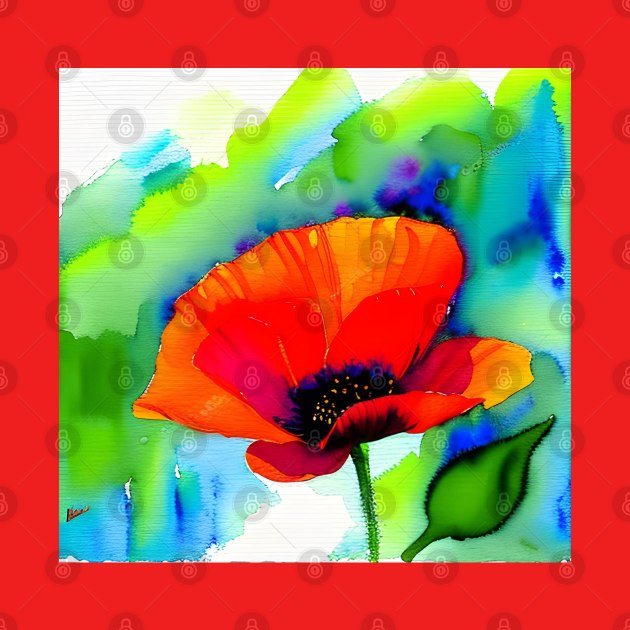 Colorful Digital Watercolor of Red Poppies (MD23Mrl011) by Maikell Designs