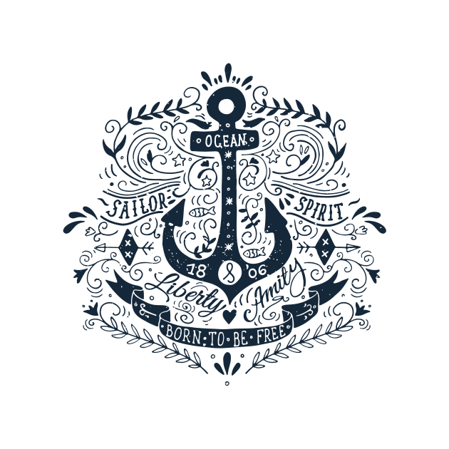 Nautical vintage label with an anchor and hand lettering. by BlueInkStudio