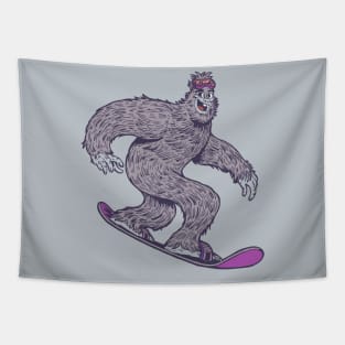 Funny Snowboarding Sasquatch Yeti Tapestry