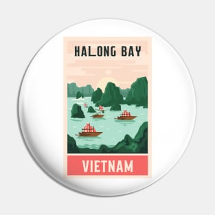 A Vintage Travel Art of Halong Bay - Vietnam Pin