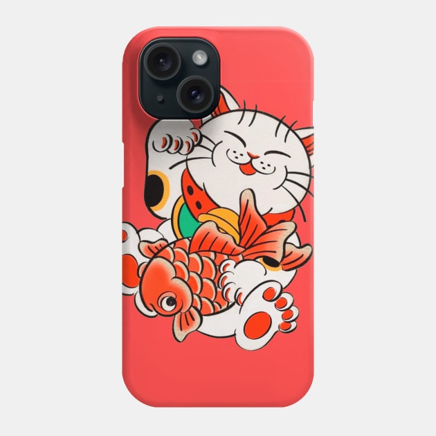 gato estilo japones con un pez Phone Case by Vekonn