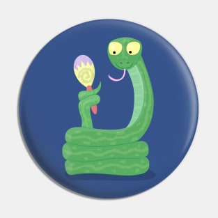 Funny green snake with maraca cartoon Pin