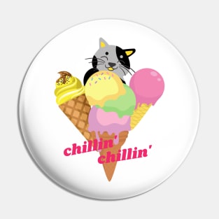 Ice Cream Chillin' Chillin' with Cat Pin