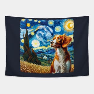 Starry Brittany Dog Portrait - Pet Portrait Tapestry