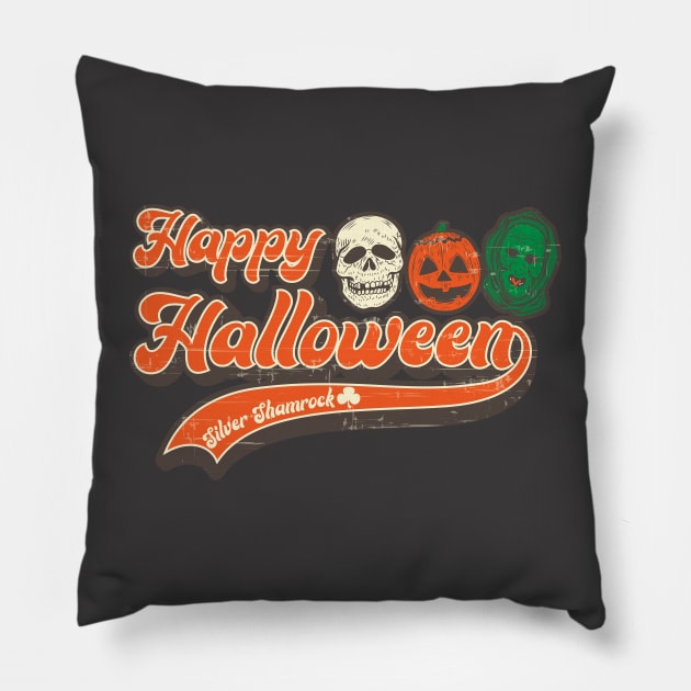 Happy Halloween Silver Shamrock Pillow by carloj1956