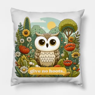 Give No Hoots - Carefree Owl in Bloom Pillow