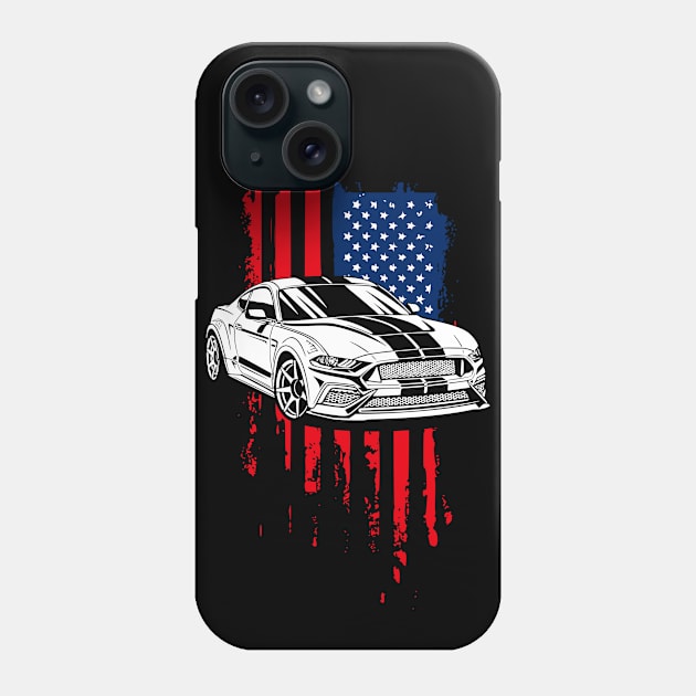 Patriotic American Flag USA V8 Muscle Car Pony Mustang GT Phone Case by Automotive Apparel & Accessoires