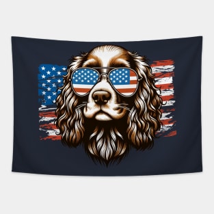 Cocker Spaniel dog Sunglasses American Flag 4th of July Tapestry