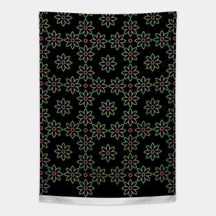 Green and pink flower pattern on vlack background, version 12 Tapestry