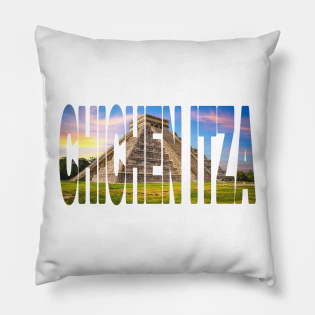 CHICHEN ITZA - Mexico Ancient Ruins with Sunset Glow Pillow by TouristMerch