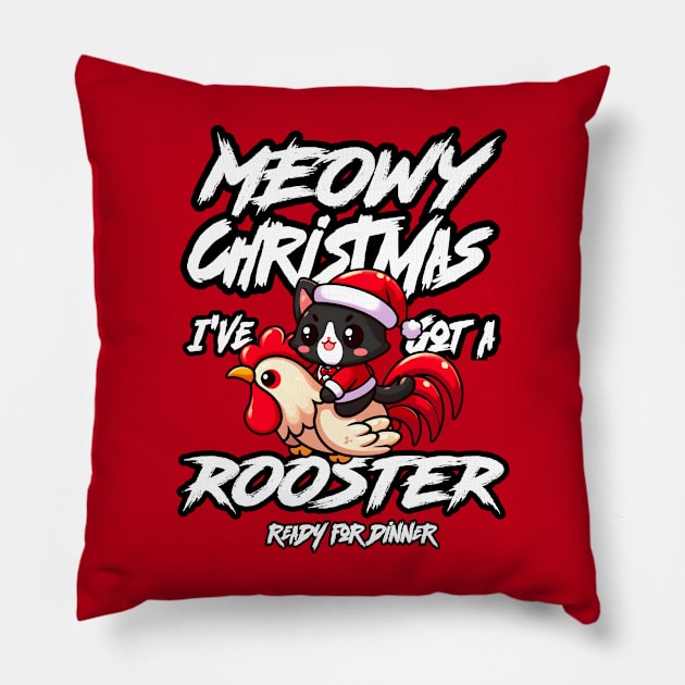 Meowy Christmas - I've got a Rooster - Kitten Christmas Pillow by SergioCoelho_Arts