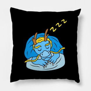 Funny cartoon dragon sleeping with blanket Pillow