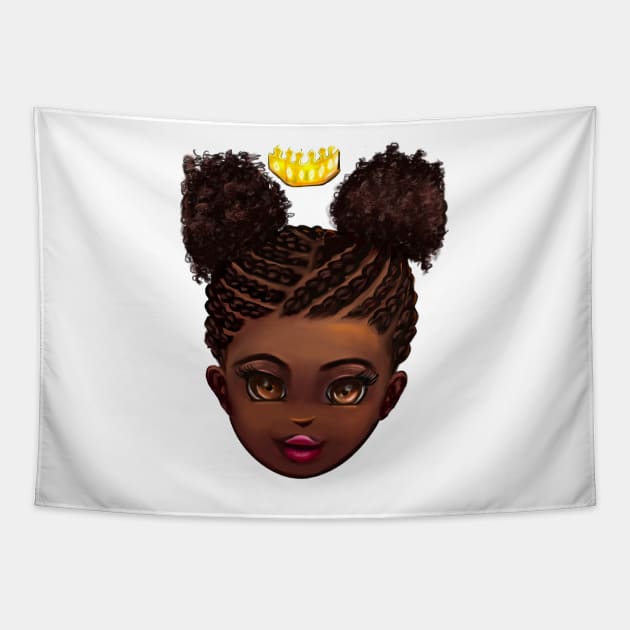 Princess in corn rows - The very best Gifts for black girls 2022 beautiful black girl with Afro hair in puffs, brown eyes and dark brown skin. Black princess Tapestry by Artonmytee