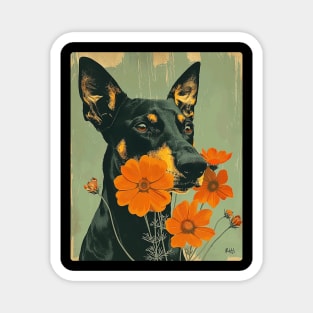 Doberman Flowers Photo Art Design For Dog Onwer Magnet