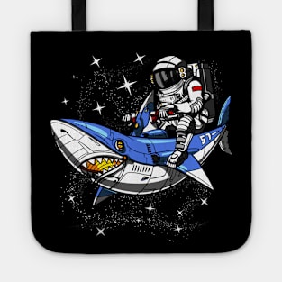 Space Astronaut Riding Shark Tote